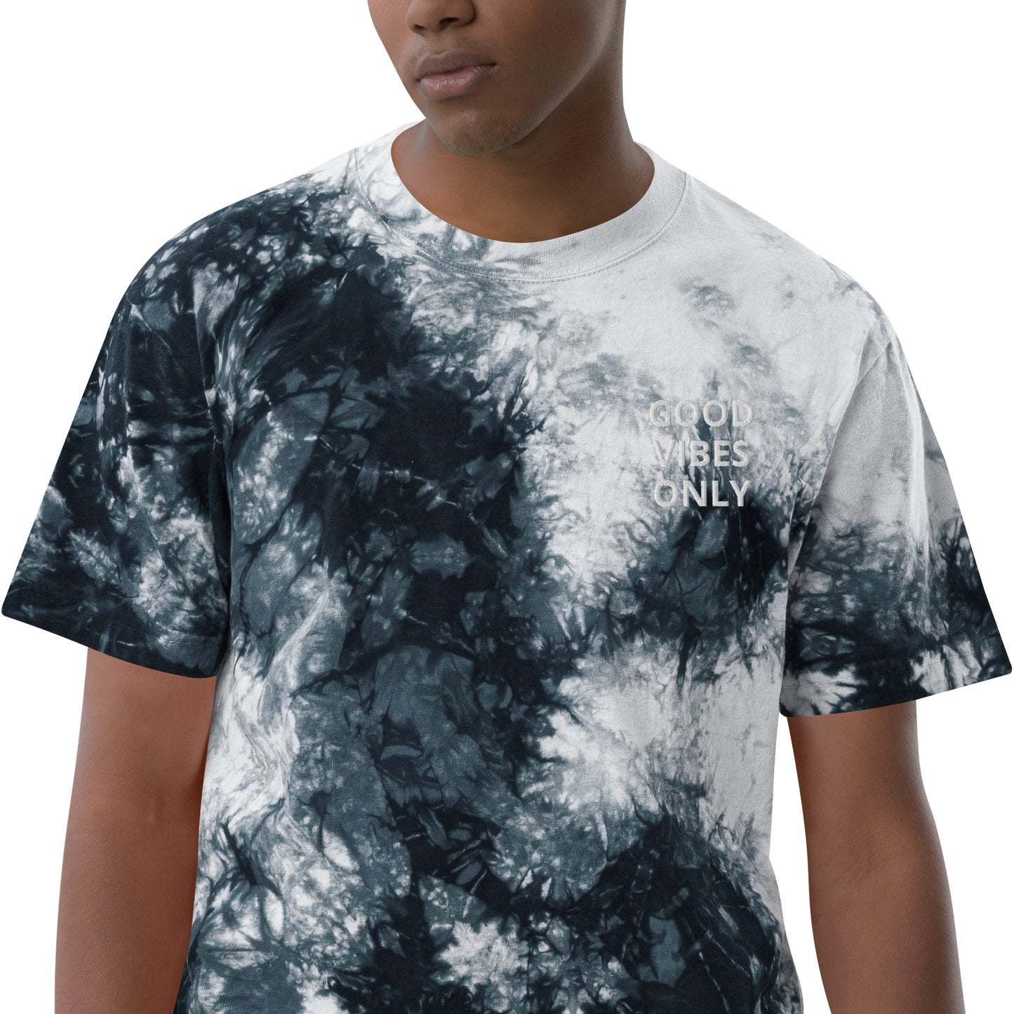 GOOD VIBES ONLY Embroidered Oversized tie-dye t-shirt