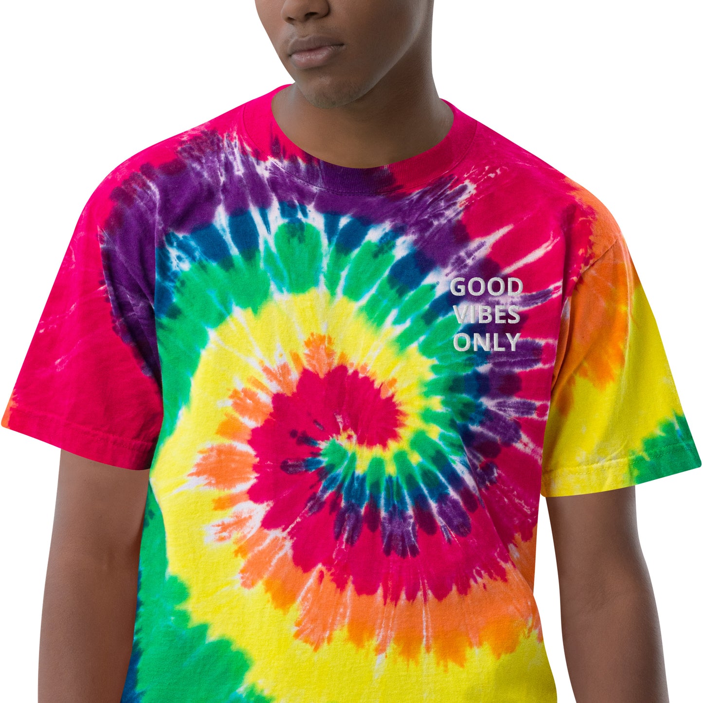 GOOD VIBES ONLY Embroidered Oversized tie-dye t-shirt