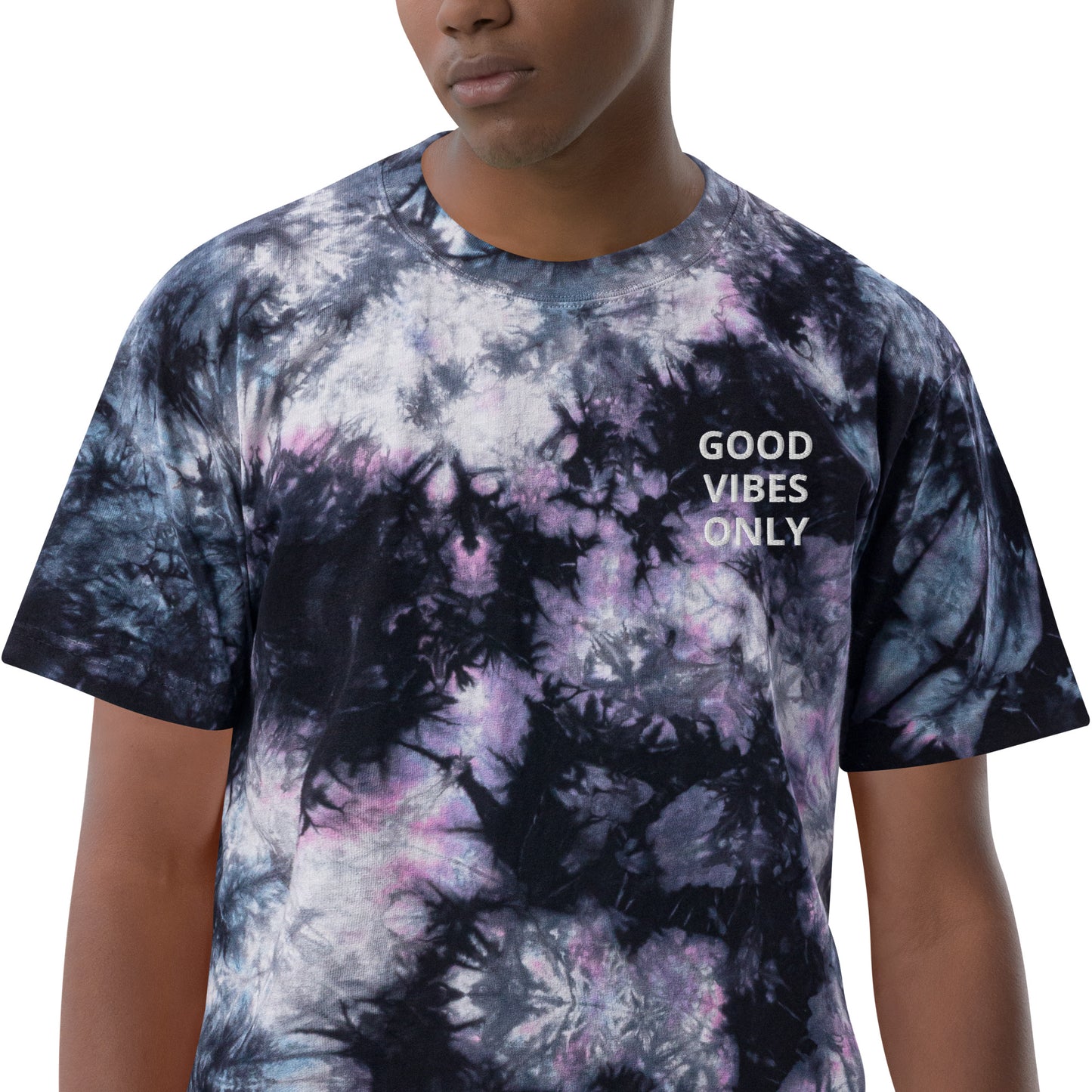 GOOD VIBES ONLY Embroidered Oversized tie-dye t-shirt