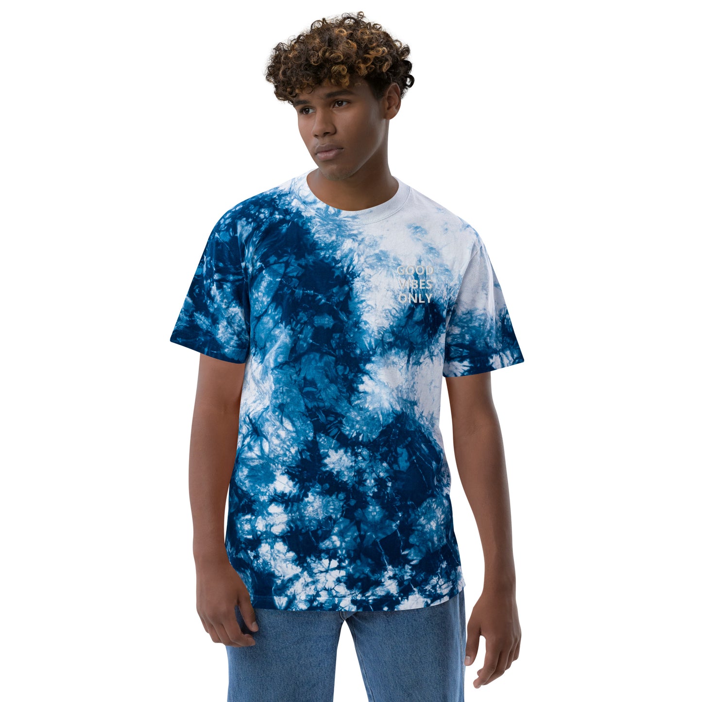 GOOD VIBES ONLY Embroidered Oversized tie-dye t-shirt