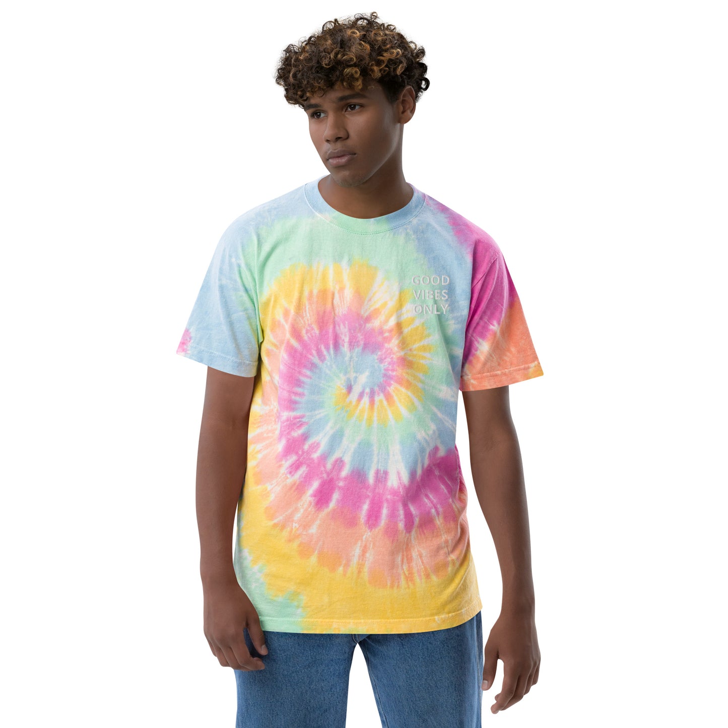 GOOD VIBES ONLY Embroidered Oversized tie-dye t-shirt