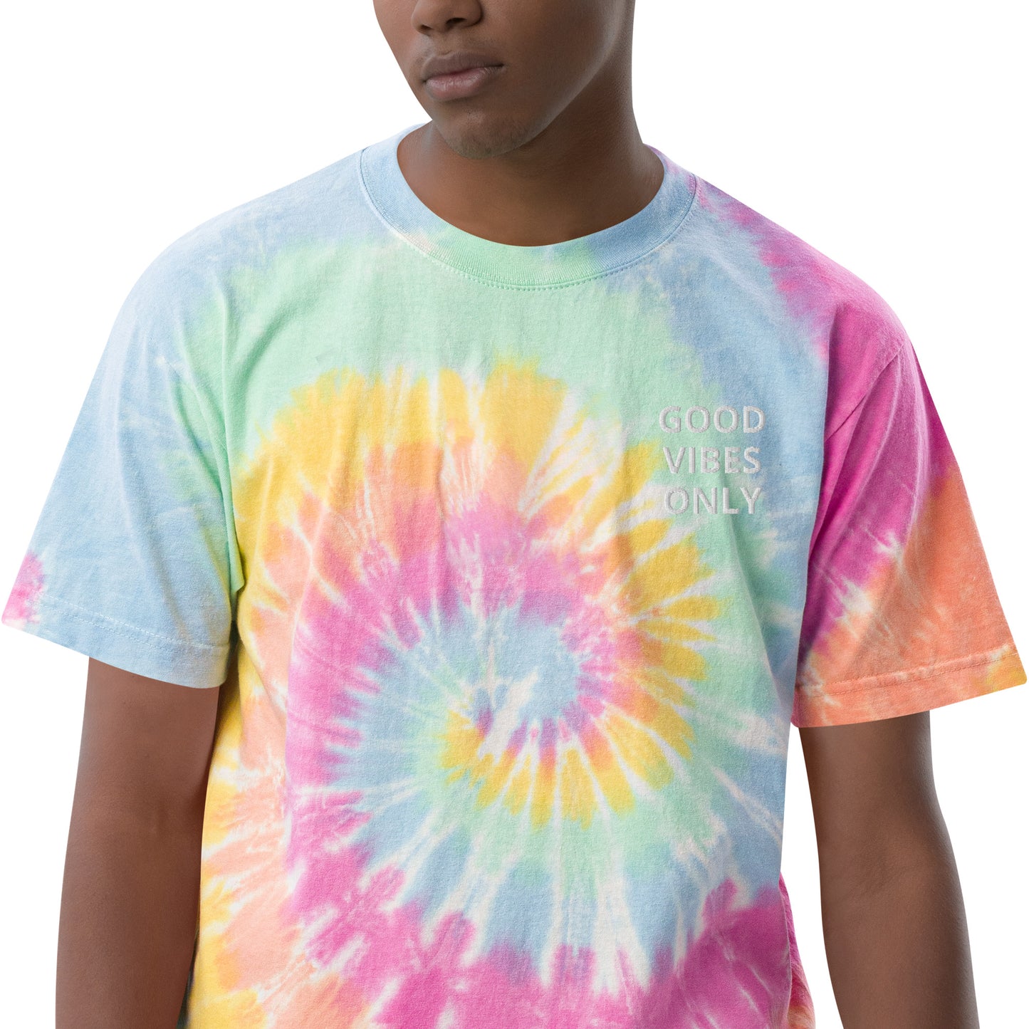 GOOD VIBES ONLY Embroidered Oversized tie-dye t-shirt