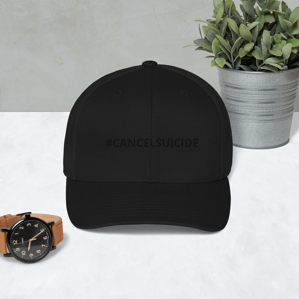 #CANCELSUICIDE Trucker Cap Black Embroidery