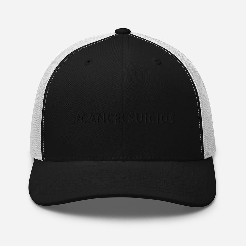 #CANCELSUICIDE Trucker Cap Black Embroidery