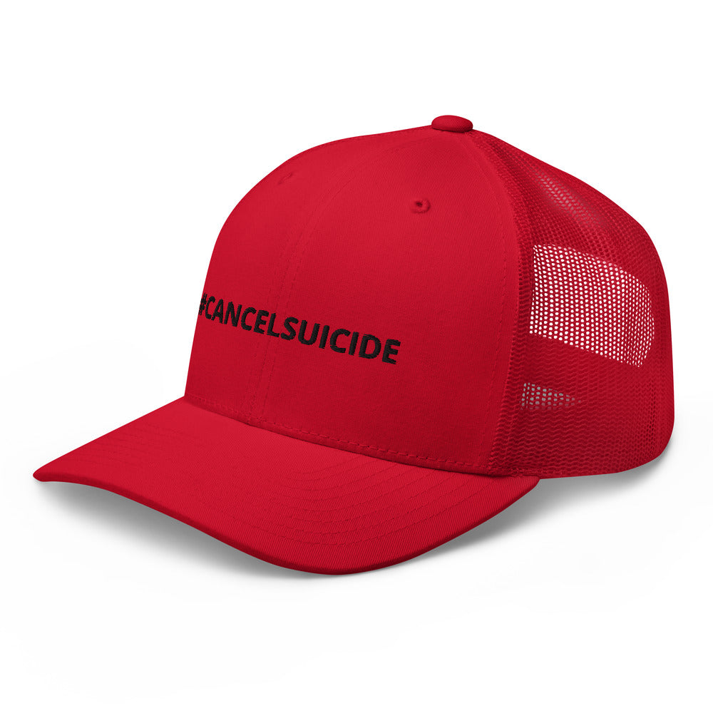 #CANCELSUICIDE Trucker Cap Black Embroidery