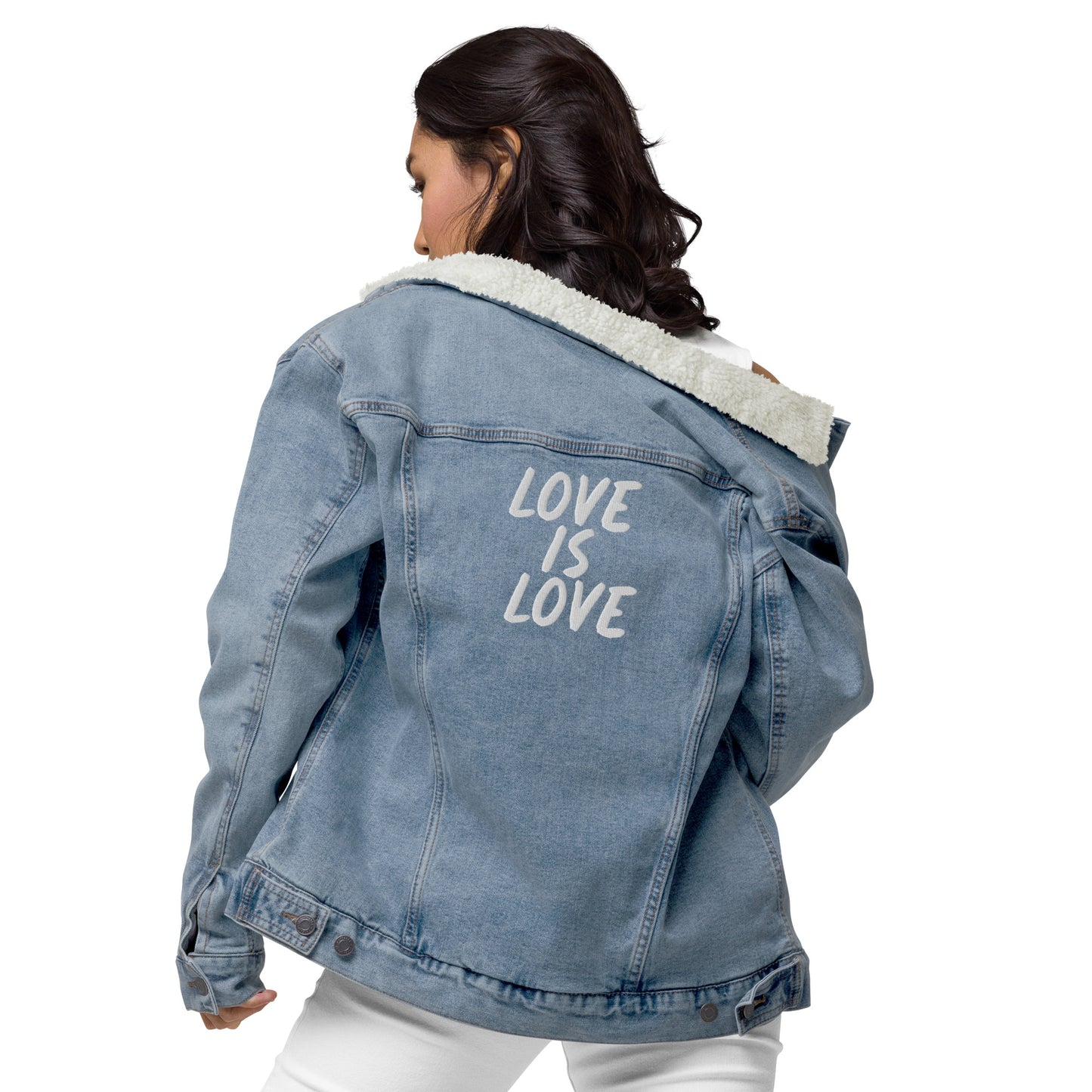 LOVE IS LOVE Rainbow Unisex denim sherpa jacket