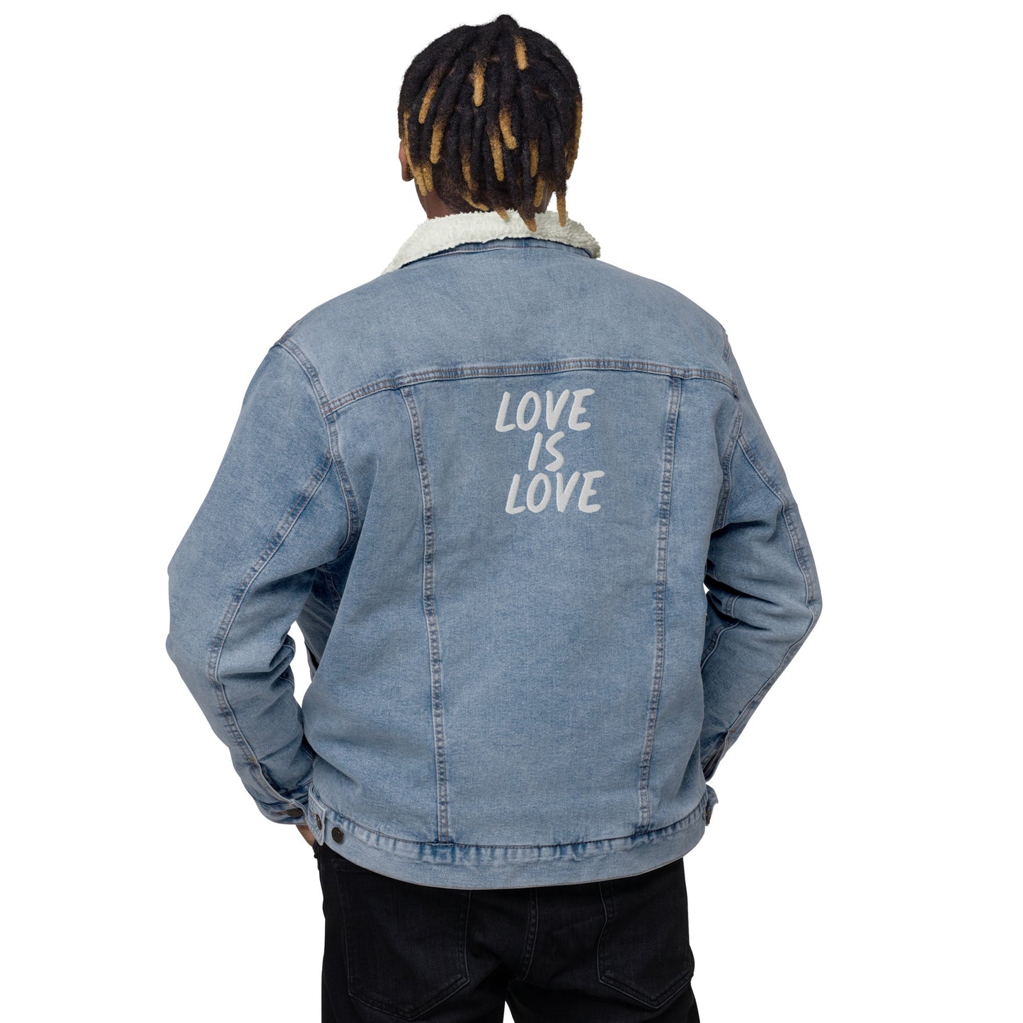 LOVE IS LOVE Rainbow Unisex denim sherpa jacket