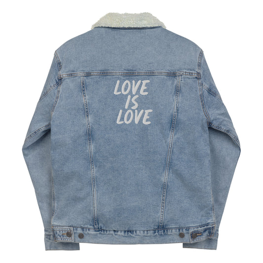 LOVE IS LOVE Rainbow Unisex denim sherpa jacket