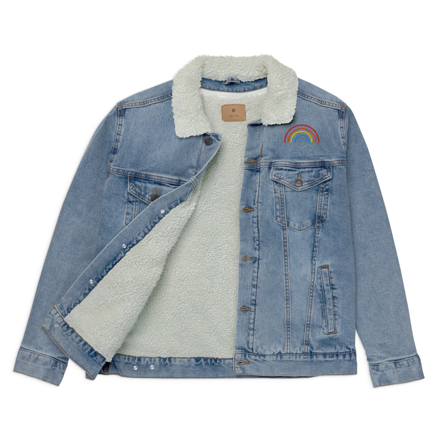 LOVE IS LOVE Rainbow Unisex denim sherpa jacket