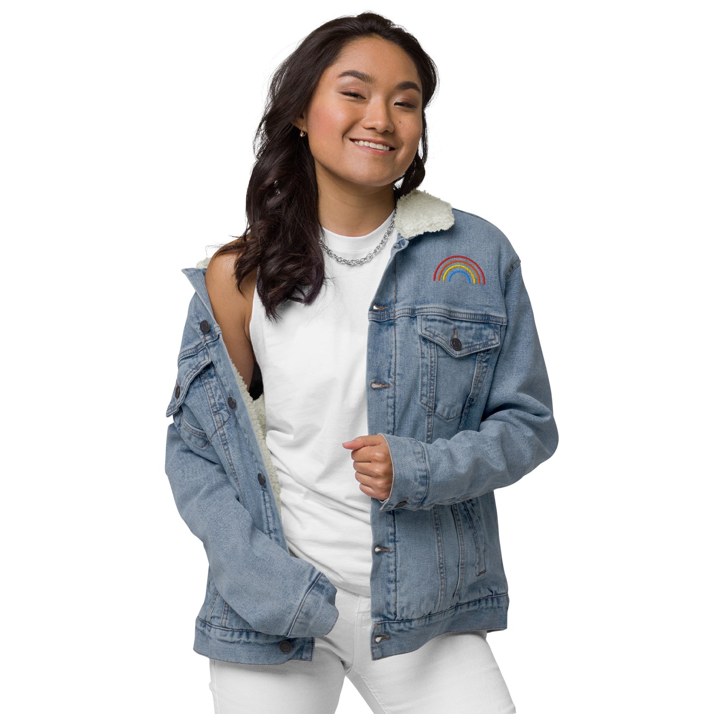 LOVE IS LOVE Rainbow Unisex denim sherpa jacket