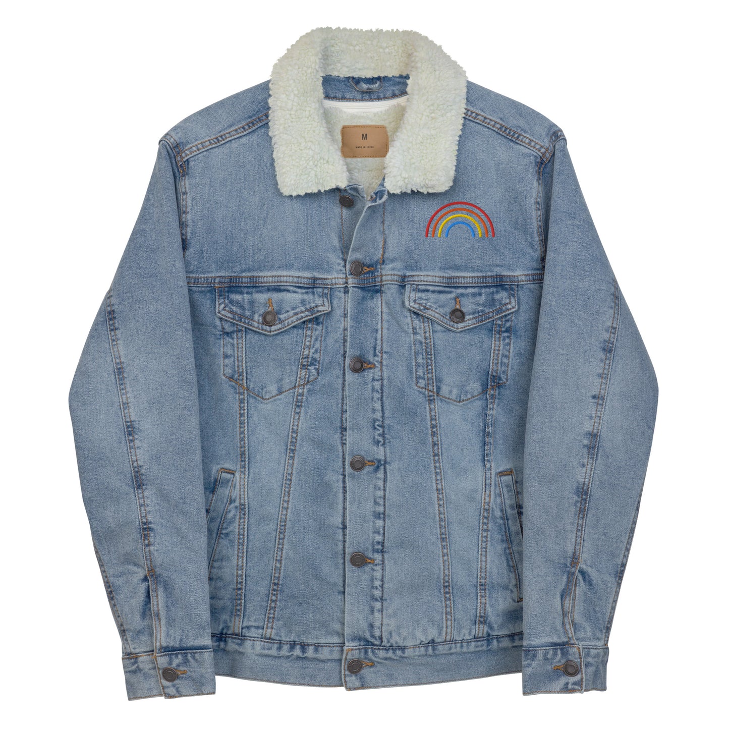 LOVE IS LOVE Rainbow Unisex denim sherpa jacket