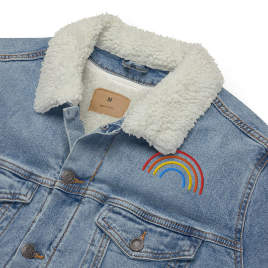 LOVE IS LOVE Rainbow Unisex denim sherpa jacket